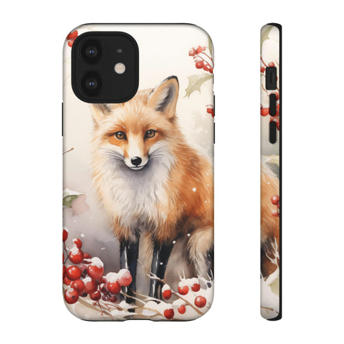 Christmas Fox in a Wreath of Red Berries - Impact Resistant Phone Case iPhone 12 Matte